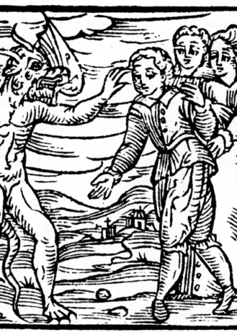 Satan applying his claw mark to an apprentice sorcerer.