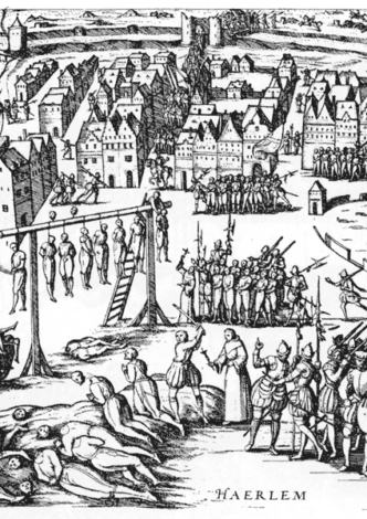 Mass execution of citizens of Haalem as disciples of the devil under Fernando Alvarez de Toledo, Duke of Alba, after the conquest of Haalem in 1753.