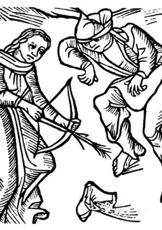 Witch 'inoculating' a man by shooting a twig through his foot