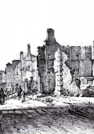 North side of Queen Square Bristol the morning after the Dreadful Conflagration, 1831, J. B. Pyne Queen Square North Side In Ruins