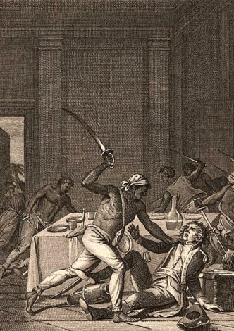 A Jamaican slave revolt, 1759. From Histoire d'Angleterre by David Francois.