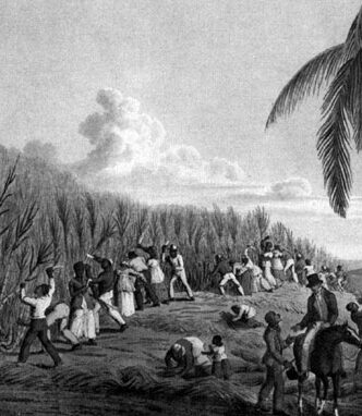 Slave Market on the Kambia River, Coast of Africa. A woodcut from an oil painting from 1840.