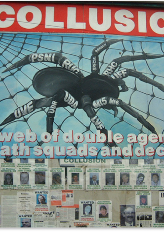 Republican mural drawing attention to the complex web of organisations involved in the counter-insurgency campaign in Northern Ireland