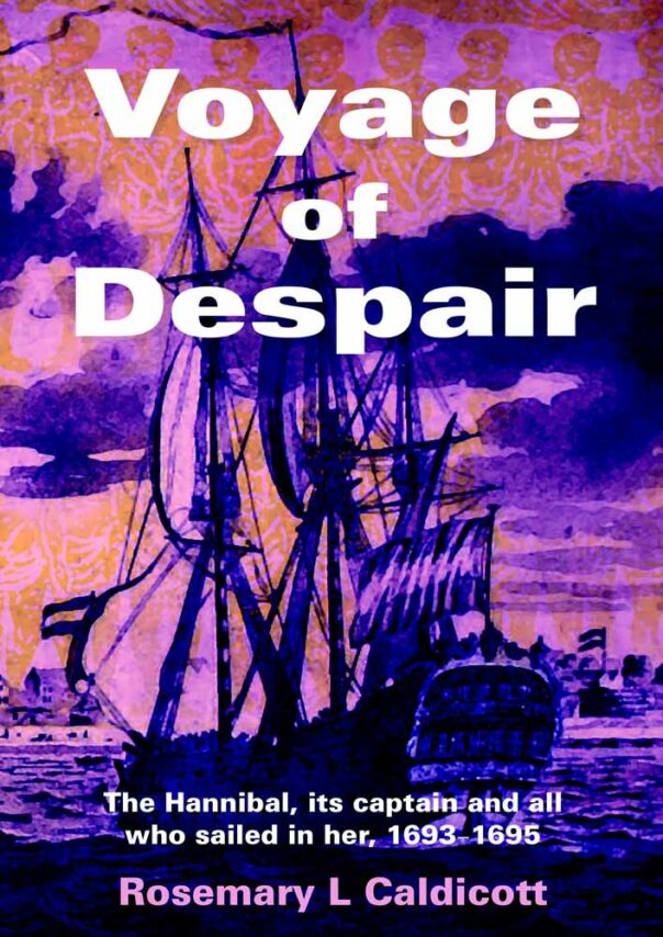 Front cover with picture of a slave ship off Africa, colourised in blue, purple and pink